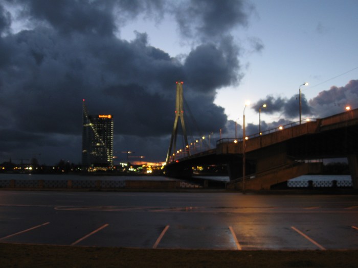 Building and Bridge at Night