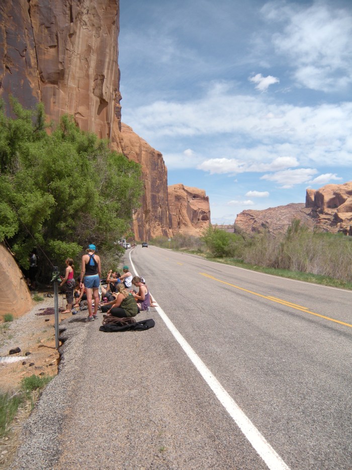DU Alpine Clubbers waiting patiently to climb