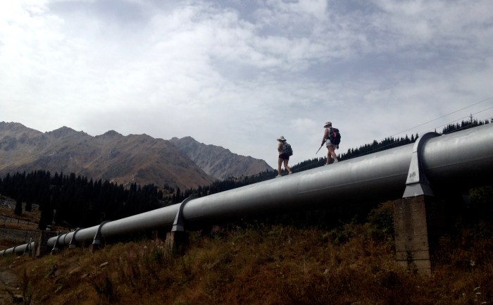 We opted for the road, they opted to walk on the pipe. To each their own.