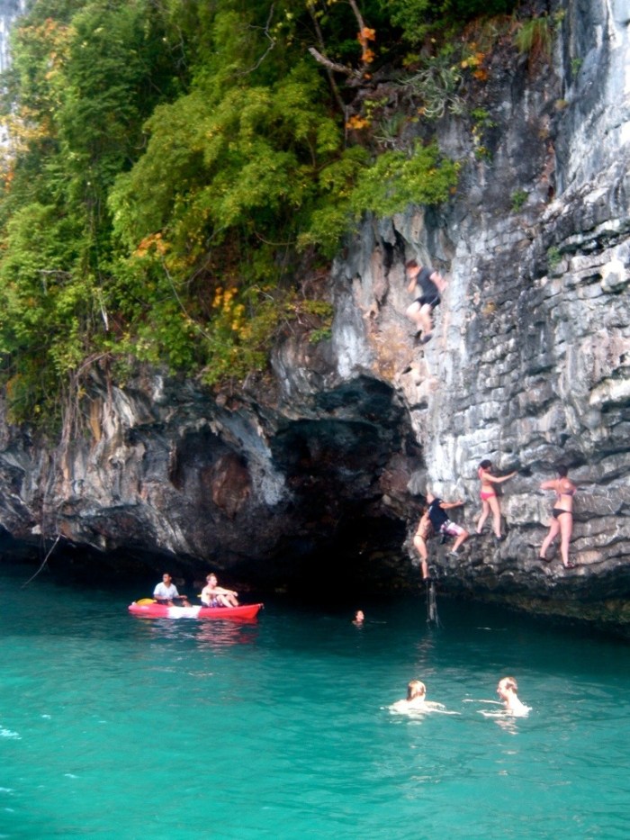 Getting onto the rock