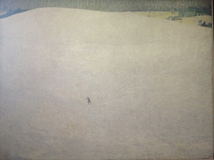 Skier on snow that was made of incredible brushstrokes, hard to see in the picture