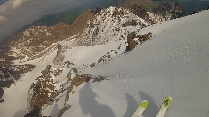 Crossing the wind-lip to very frozen snow