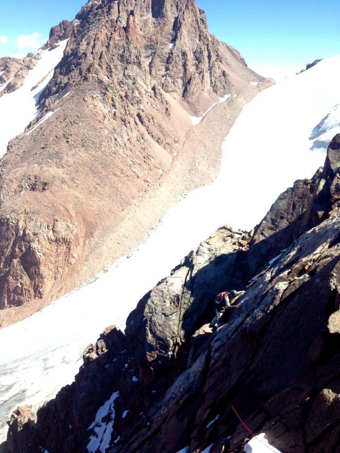 Matt traversing high above Bogdonovitch Glacier