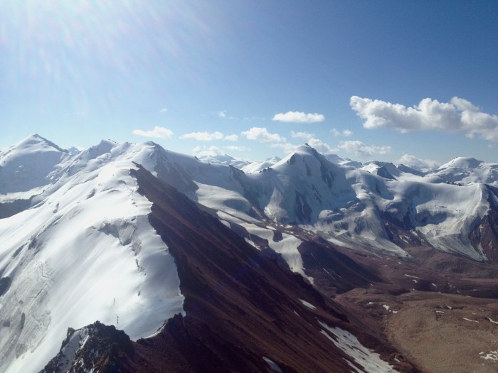 Pogrebetskogo on the left, deeper mountains on the right