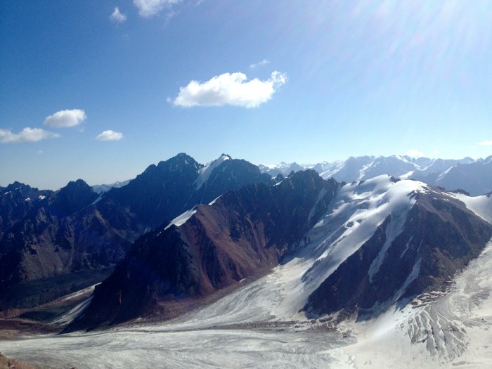 Tuyuksu Peak in the forefront, Partizan and and Ordzhanikidze in the background