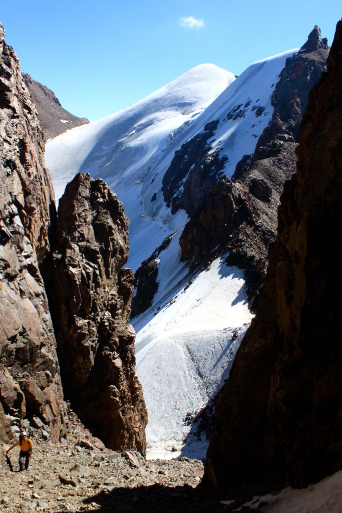 Me climbing up to the first pitch. Photo: Matt