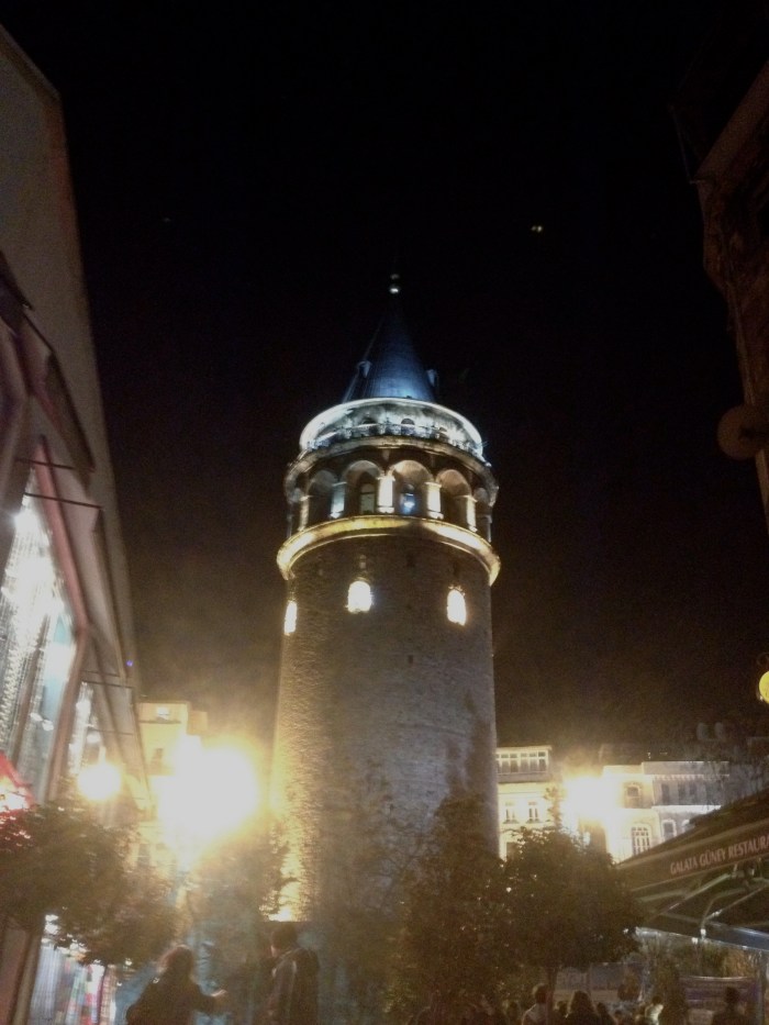 The Galata Tower at night