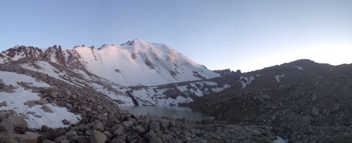 Panorama of Molodezhnaya at sunset. For an interactive version of this photo, click on it.