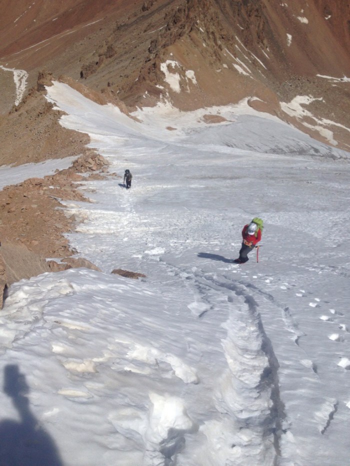 Chris (foreground) and Matt about halfway up the snow climb