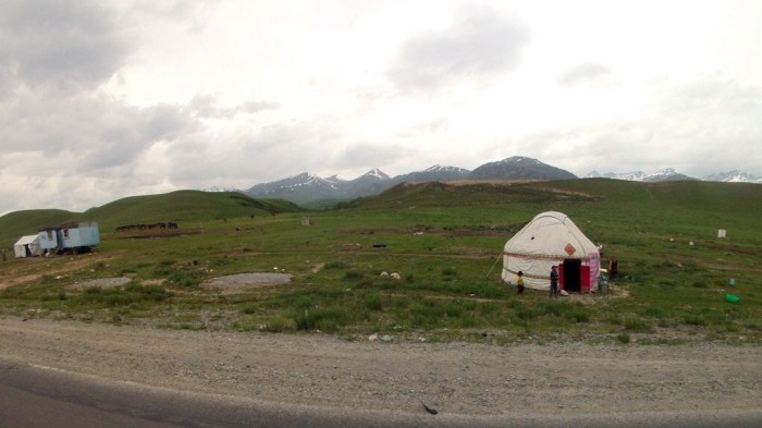 Yurts along the road in the Suusamyr Valley
