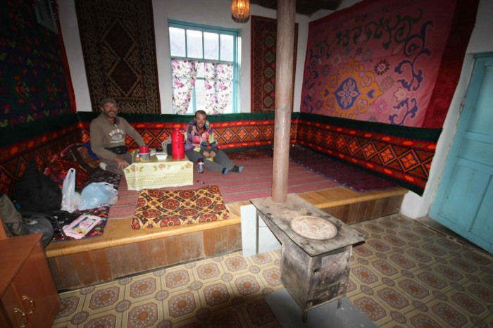 Svend, the stove, and I in the Erali Guesthouse. Simply the best place to stay in Eastern Tajikistan