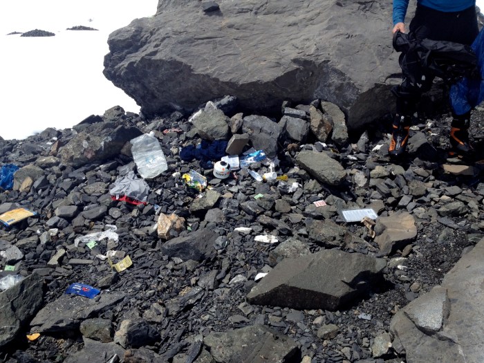 Destroyed food cache at Camp 1